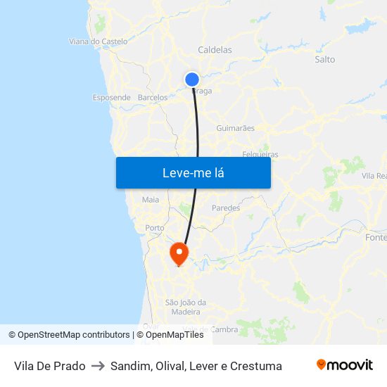 Vila De Prado to Sandim, Olival, Lever e Crestuma map