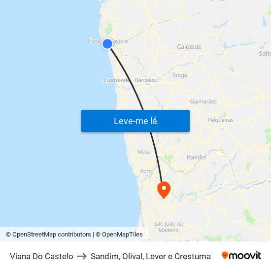 Viana Do Castelo to Sandim, Olival, Lever e Crestuma map