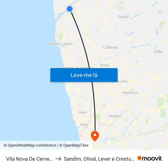 Vila Nova De Cerveira to Sandim, Olival, Lever e Crestuma map