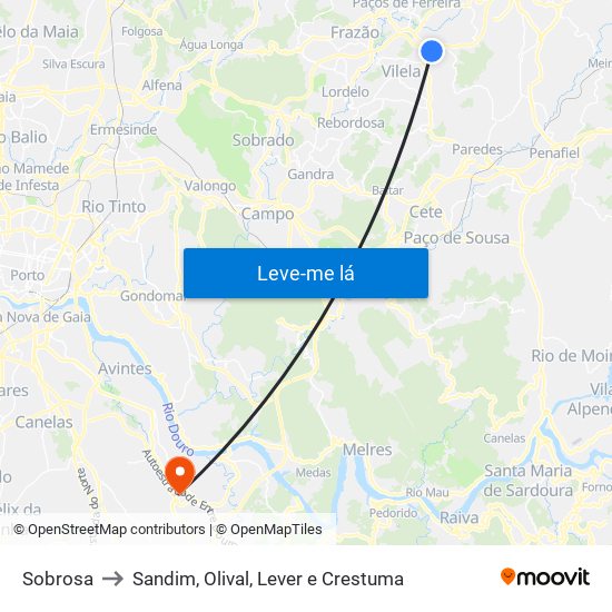 Sobrosa to Sandim, Olival, Lever e Crestuma map