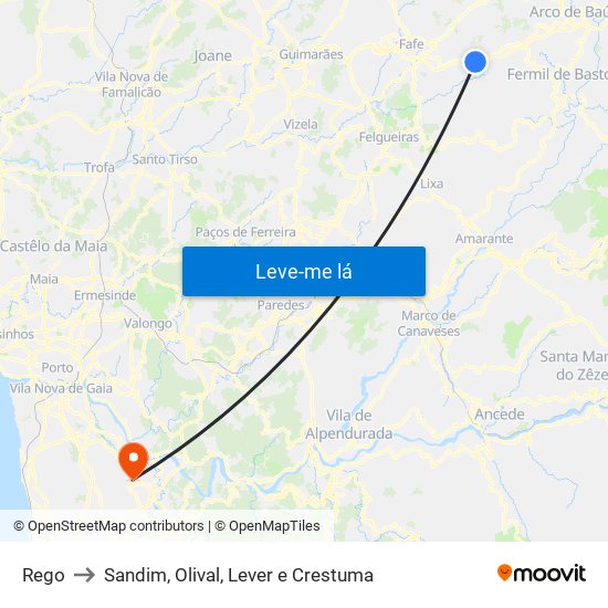 Rego to Sandim, Olival, Lever e Crestuma map