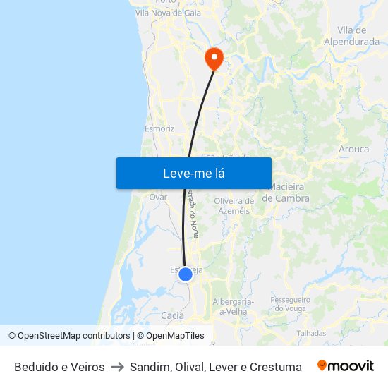 Beduído e Veiros to Sandim, Olival, Lever e Crestuma map