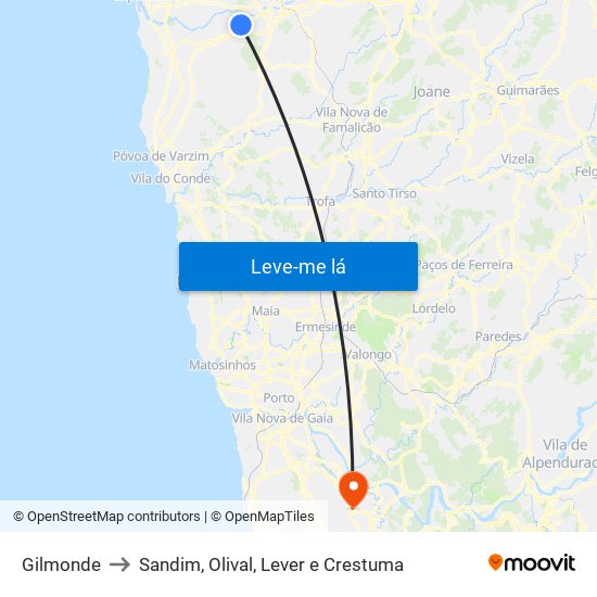 Gilmonde to Sandim, Olival, Lever e Crestuma map