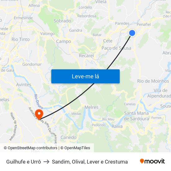 Guilhufe e Urrô to Sandim, Olival, Lever e Crestuma map