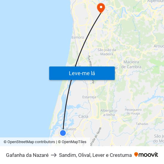 Gafanha da Nazaré to Sandim, Olival, Lever e Crestuma map