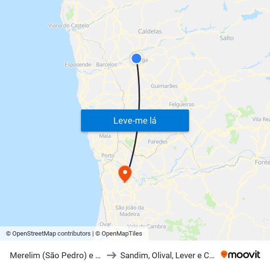 Merelim (São Pedro) e Frossos to Sandim, Olival, Lever e Crestuma map