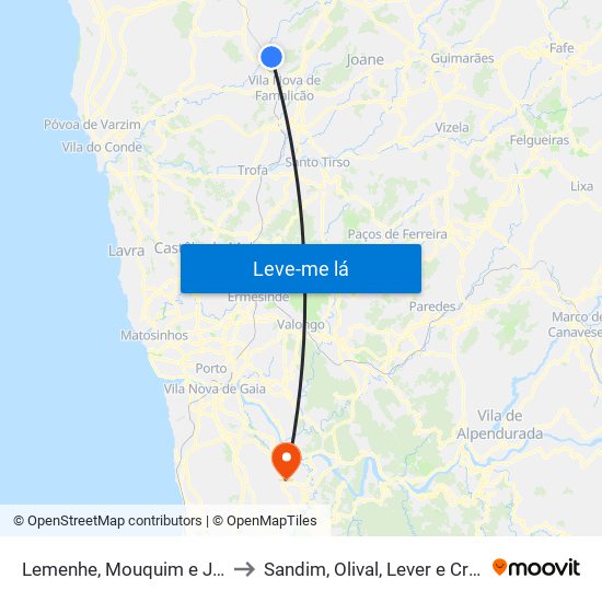 Lemenhe, Mouquim e Jesufrei to Sandim, Olival, Lever e Crestuma map