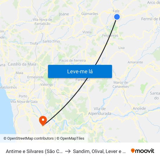 Antime e Silvares (São Clemente) to Sandim, Olival, Lever e Crestuma map