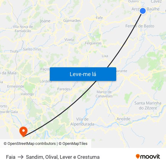 Faia to Sandim, Olival, Lever e Crestuma map