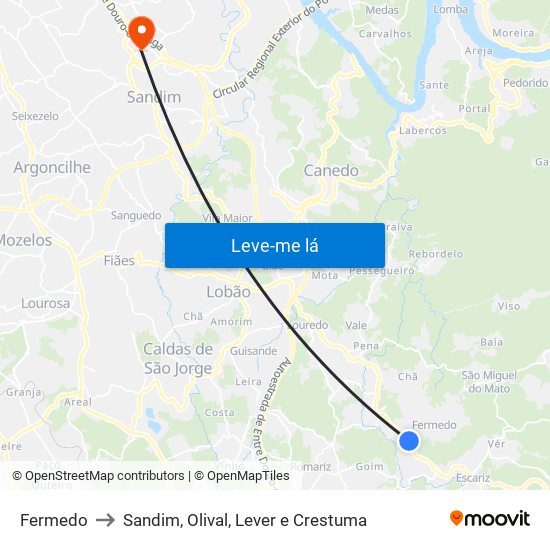 Fermedo to Sandim, Olival, Lever e Crestuma map