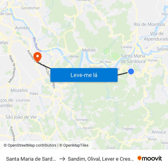 Santa Maria de Sardoura to Sandim, Olival, Lever e Crestuma map