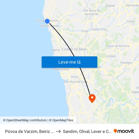 Póvoa de Varzim, Beiriz e Argivai to Sandim, Olival, Lever e Crestuma map