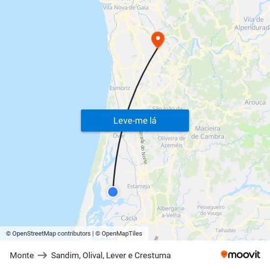 Monte to Sandim, Olival, Lever e Crestuma map