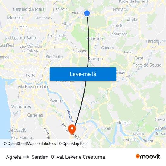 Agrela to Sandim, Olival, Lever e Crestuma map