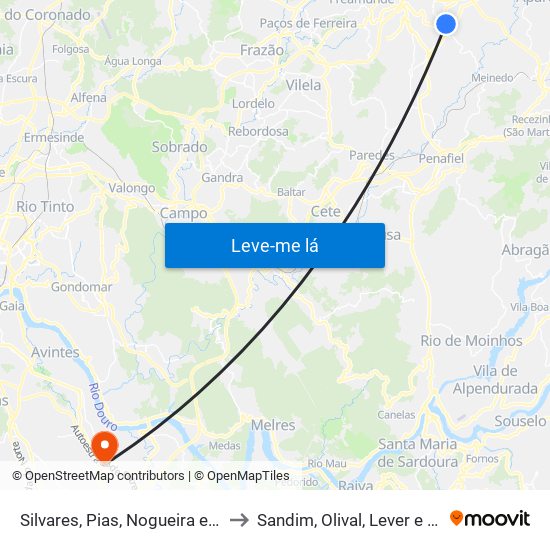 Silvares, Pias, Nogueira e Alvarenga to Sandim, Olival, Lever e Crestuma map