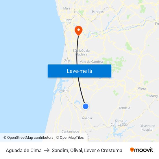 Aguada de Cima to Sandim, Olival, Lever e Crestuma map