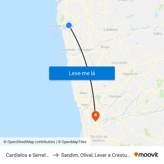 Cardielos e Serreleis to Sandim, Olival, Lever e Crestuma map