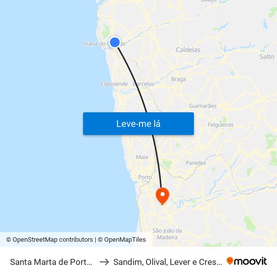 Santa Marta de Portuzelo to Sandim, Olival, Lever e Crestuma map