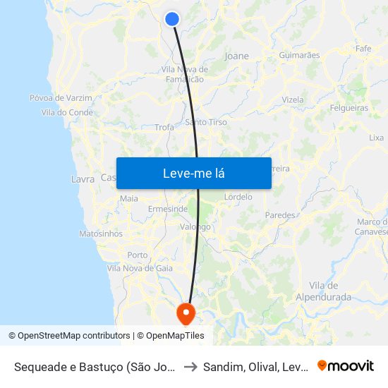 Sequeade e Bastuço (São João e Santo Estêvão) to Sandim, Olival, Lever e Crestuma map