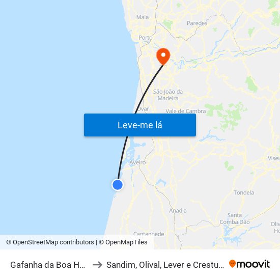 Gafanha da Boa Hora to Sandim, Olival, Lever e Crestuma map