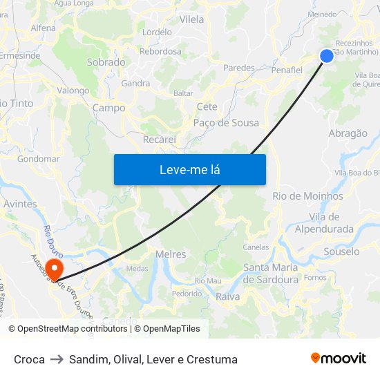Croca to Sandim, Olival, Lever e Crestuma map