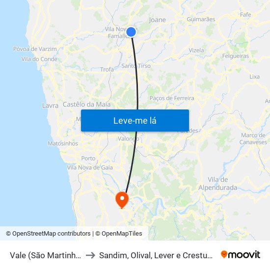 Vale (São Martinho) to Sandim, Olival, Lever e Crestuma map