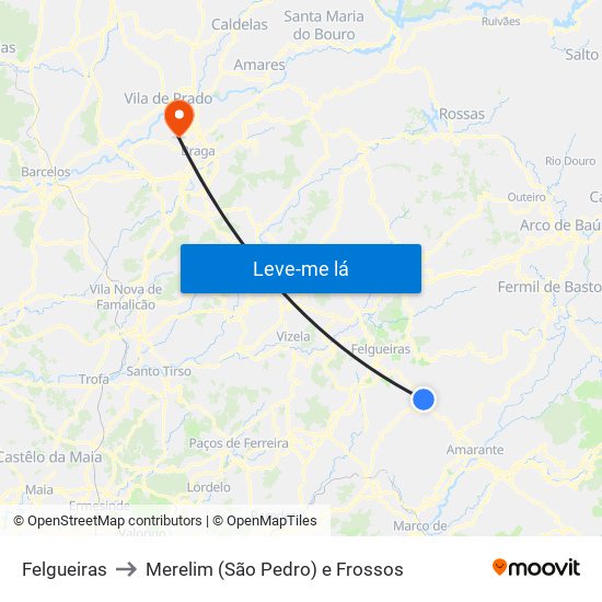 Felgueiras to Merelim (São Pedro) e Frossos map