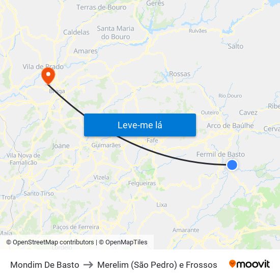 Mondim De Basto to Merelim (São Pedro) e Frossos map