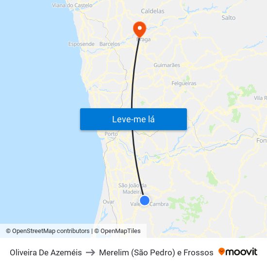 Oliveira De Azeméis to Merelim (São Pedro) e Frossos map