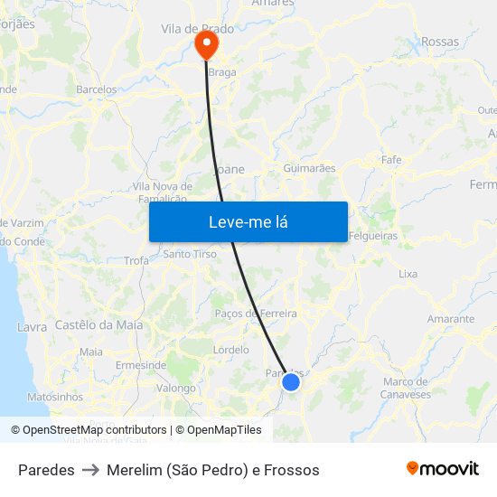 Paredes to Merelim (São Pedro) e Frossos map