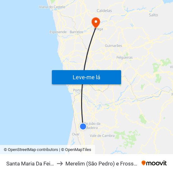 Santa Maria Da Feira to Merelim (São Pedro) e Frossos map