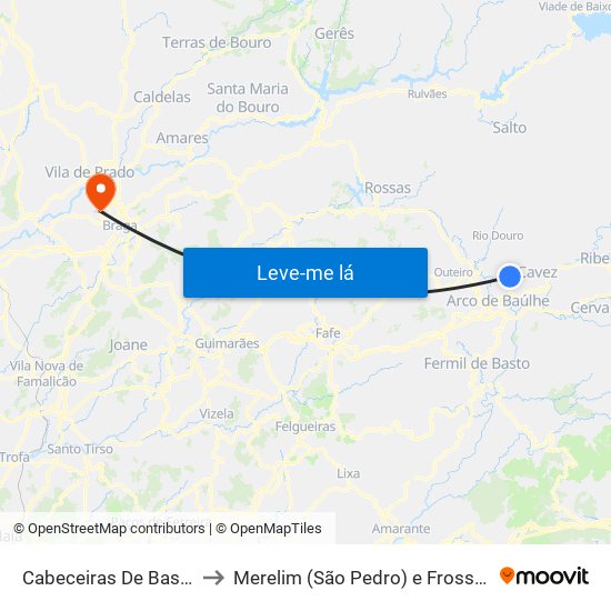 Cabeceiras De Basto to Merelim (São Pedro) e Frossos map