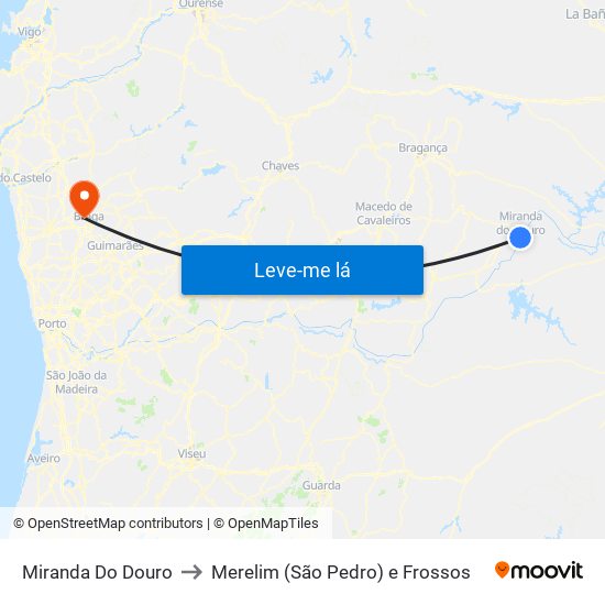 Miranda Do Douro to Merelim (São Pedro) e Frossos map