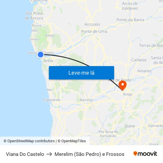 Viana Do Castelo to Merelim (São Pedro) e Frossos map