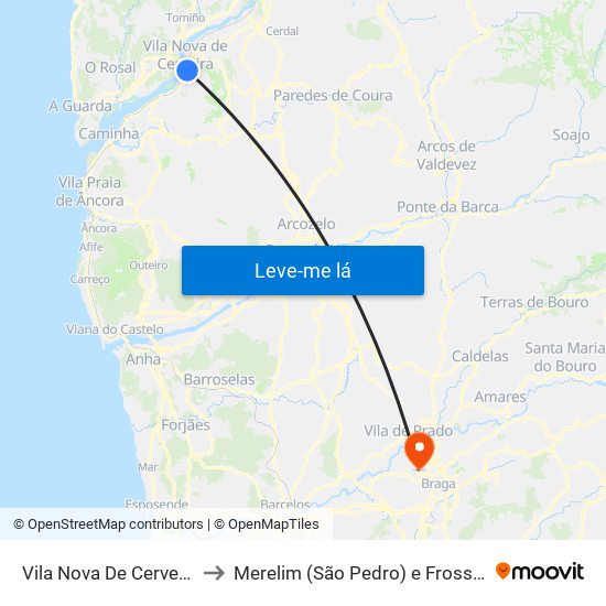 Vila Nova De Cerveira to Merelim (São Pedro) e Frossos map