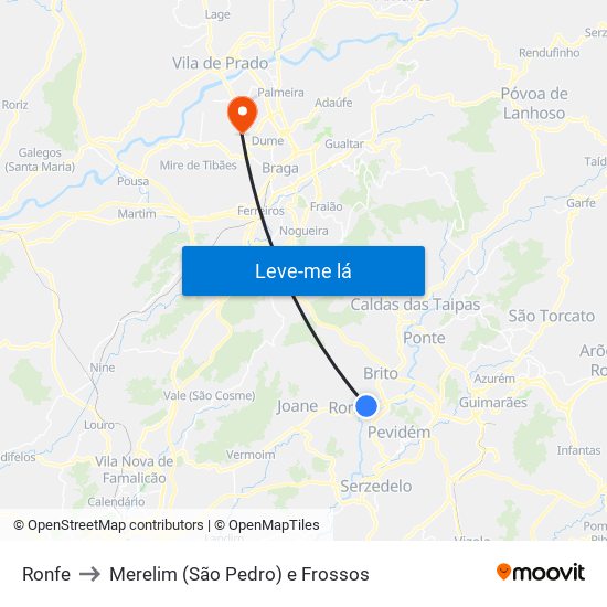 Ronfe to Merelim (São Pedro) e Frossos map