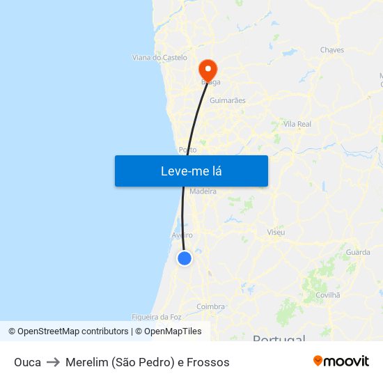 Ouca to Merelim (São Pedro) e Frossos map