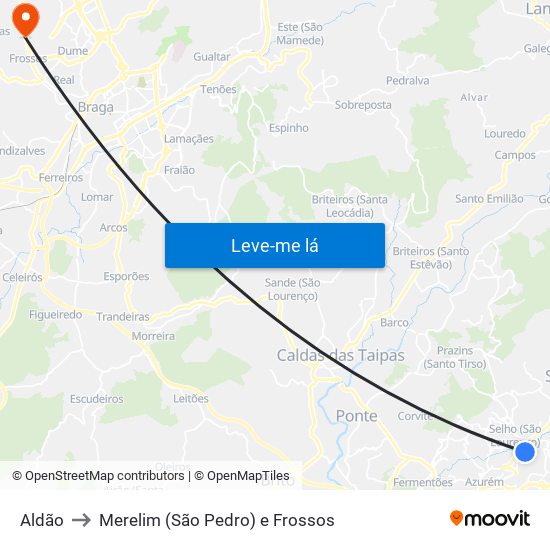 Aldão to Merelim (São Pedro) e Frossos map