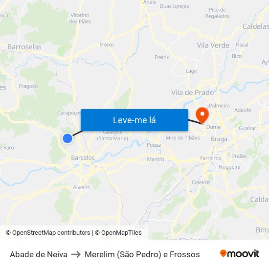 Abade de Neiva to Merelim (São Pedro) e Frossos map