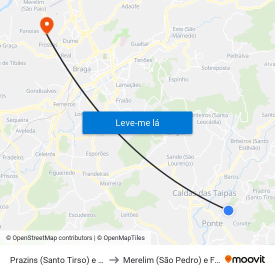 Prazins (Santo Tirso) e Corvite to Merelim (São Pedro) e Frossos map