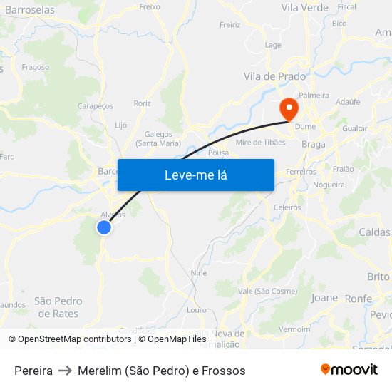 Pereira to Merelim (São Pedro) e Frossos map
