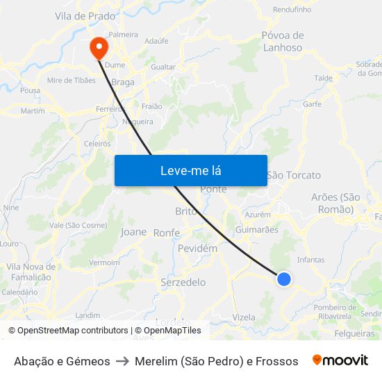 Abação e Gémeos to Merelim (São Pedro) e Frossos map