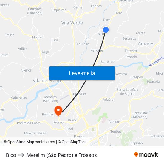 Bico to Merelim (São Pedro) e Frossos map