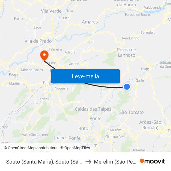 Souto (Santa Maria), Souto (São Salvador) e Gondomar to Merelim (São Pedro) e Frossos map