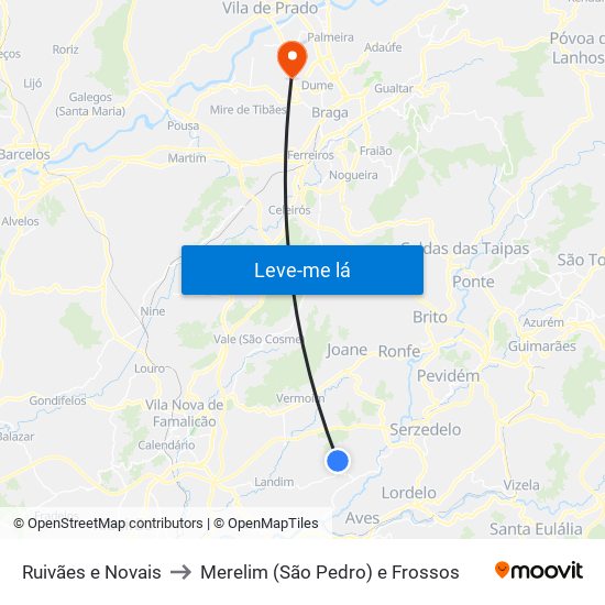 Ruivães e Novais to Merelim (São Pedro) e Frossos map