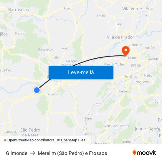 Gilmonde to Merelim (São Pedro) e Frossos map