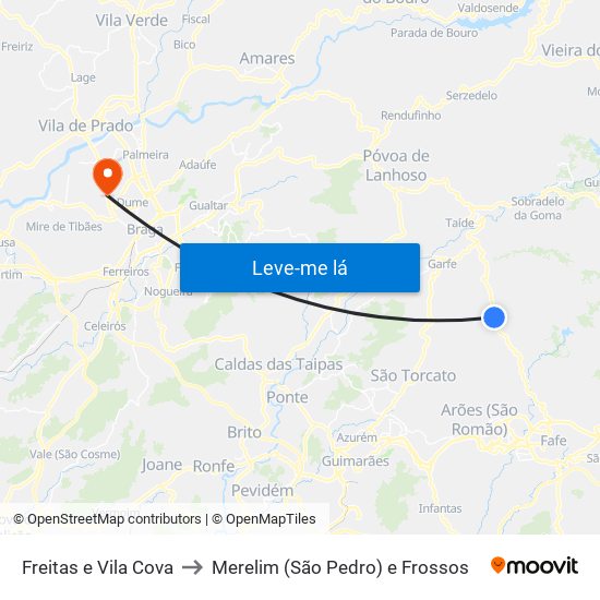 Freitas e Vila Cova to Merelim (São Pedro) e Frossos map