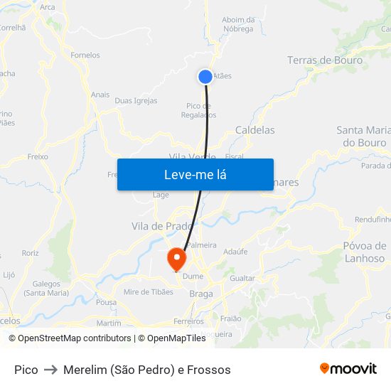 Pico to Merelim (São Pedro) e Frossos map