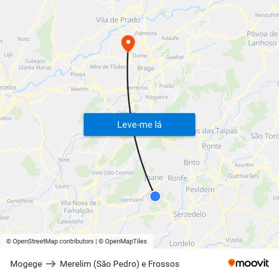 Mogege to Merelim (São Pedro) e Frossos map