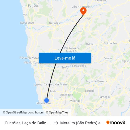 Custóias, Leça do Balio e Guifões to Merelim (São Pedro) e Frossos map